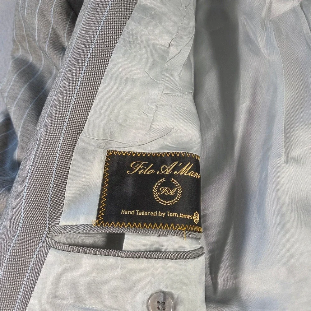 Holland & Sherry Blazer Mens 44L Grey Pinstripe Sport Coat Tom James Fil A Mano